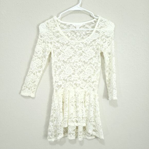 Decree Lace Top  Womens Junior XS Cream Peplum Pullover Feminine Soft Girl - Picture 1 of 11